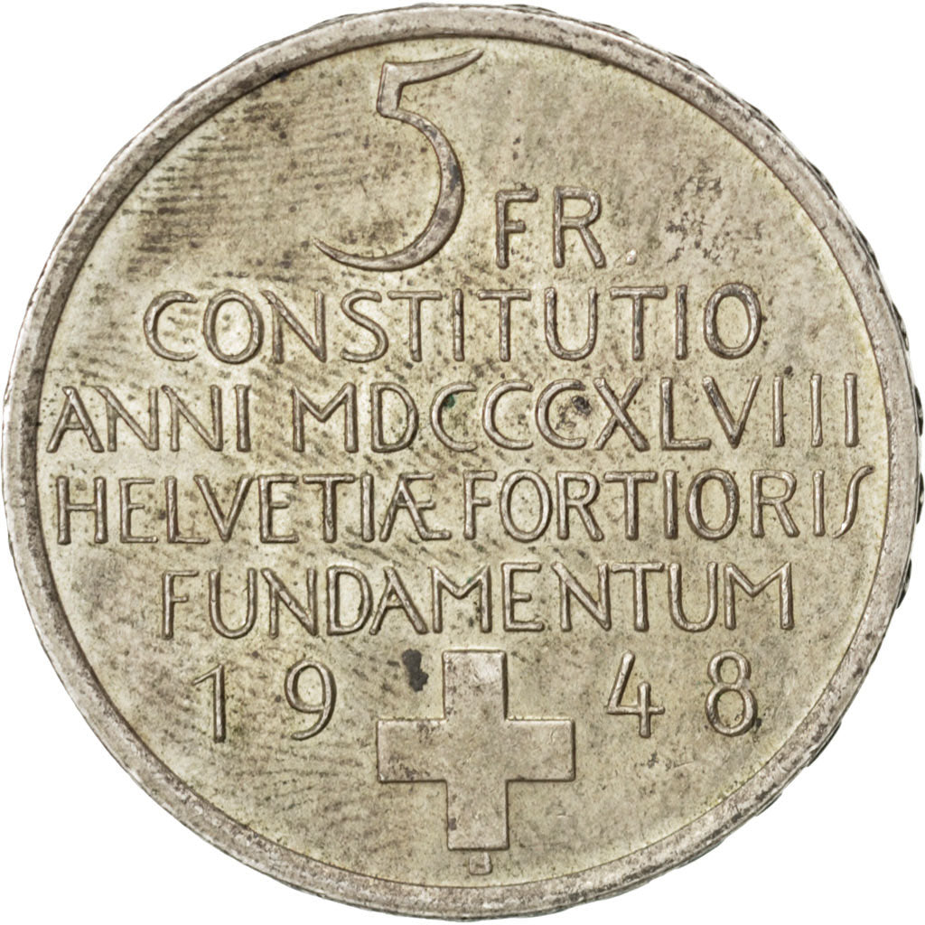 SWITZERLAND, 5 Francs, 1948, Bern, KM #48, AU(50-53), Silver, 31, 14.97