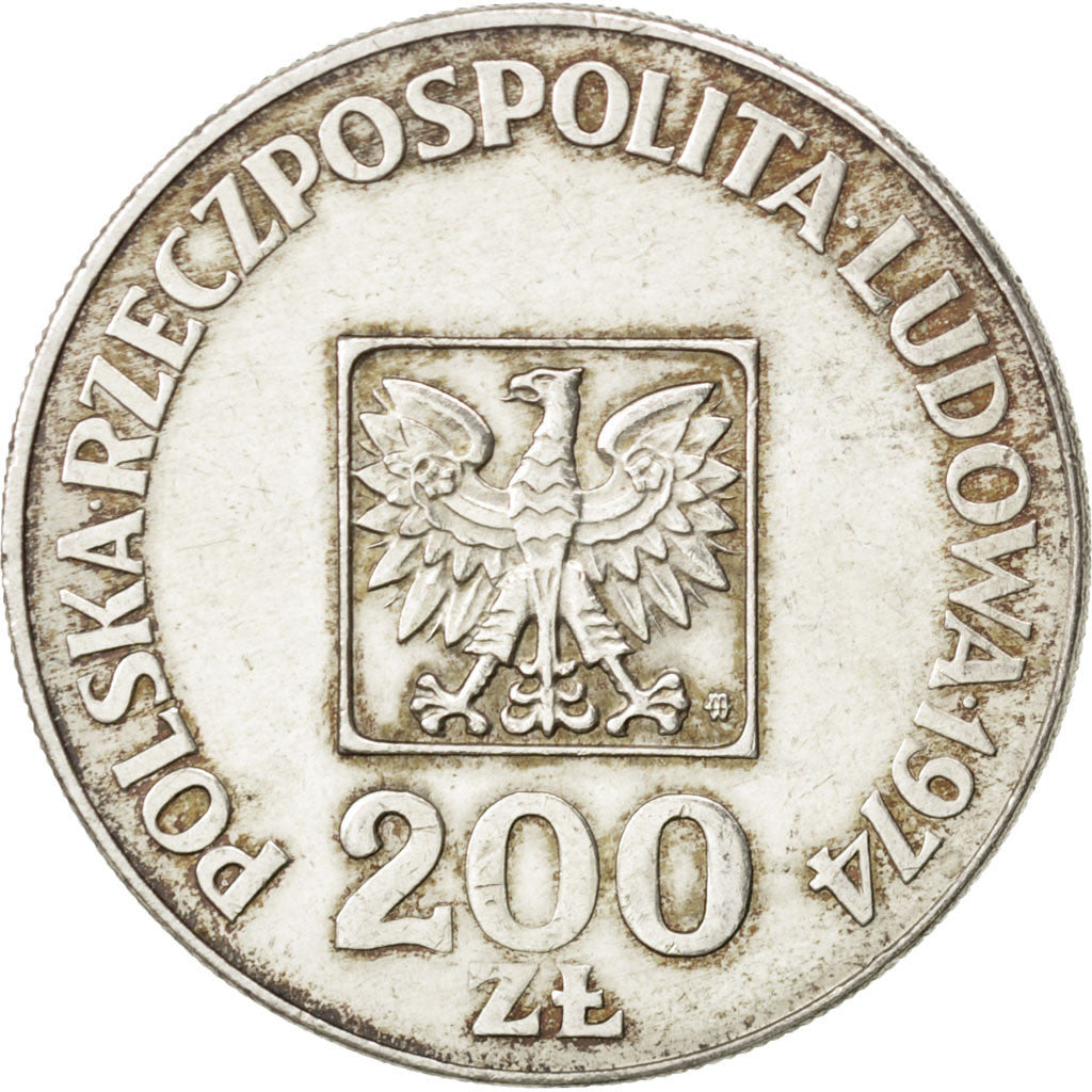 Coin, Poland, 200 Zlotych, 1974, AU(50-53), Silver, KM:72