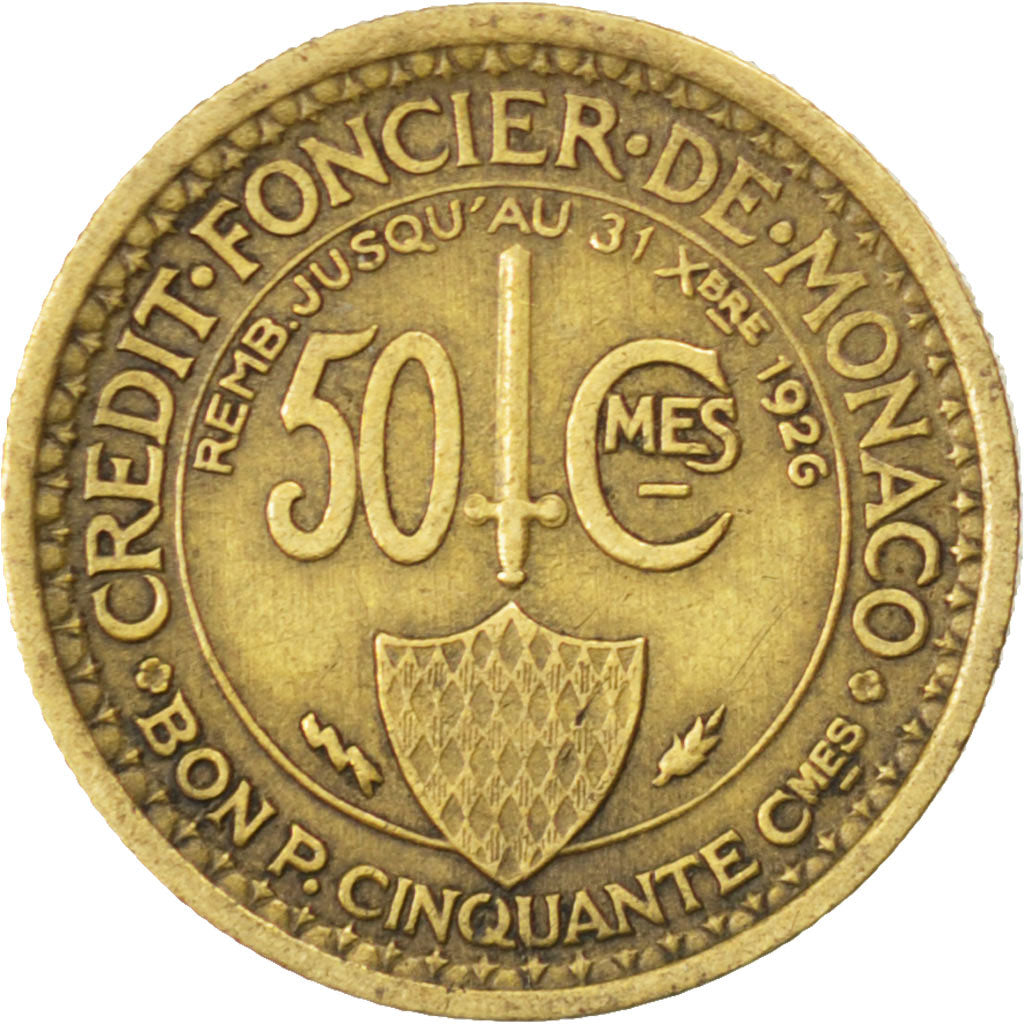 Coin, Monaco, Louis II, 50 Centimes, 1924, Poissy, EF(40-45), Aluminum-Bronze