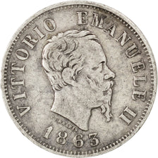 Coin, Italy, Vittorio Emanuele II, 50 Centesimi, 1863, Milan, EF(40-45), Silver