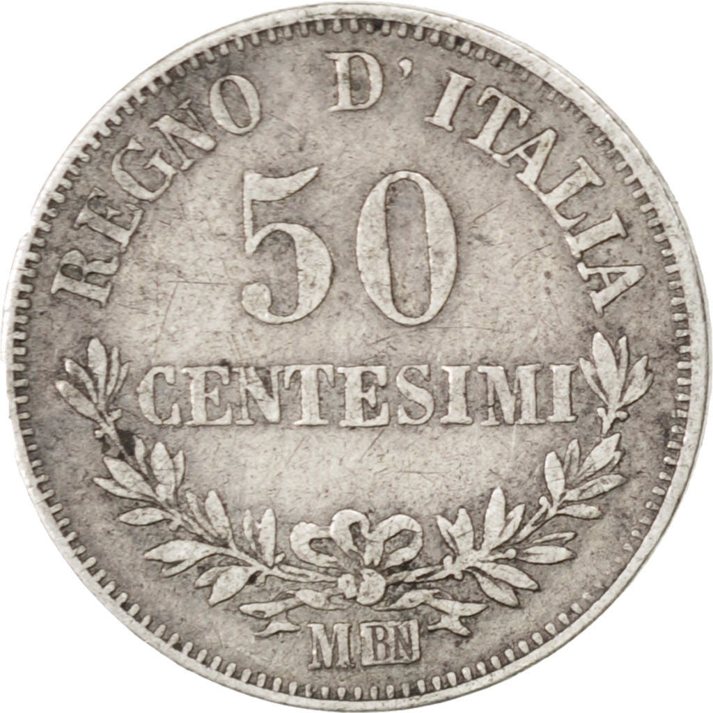 Coin, Italy, Vittorio Emanuele II, 50 Centesimi, 1863, Milan, EF(40-45), Silver