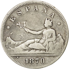 Spain, 2 Pesetas, 1870, KM #654, VF(30-35), Silver, 27, 9.65