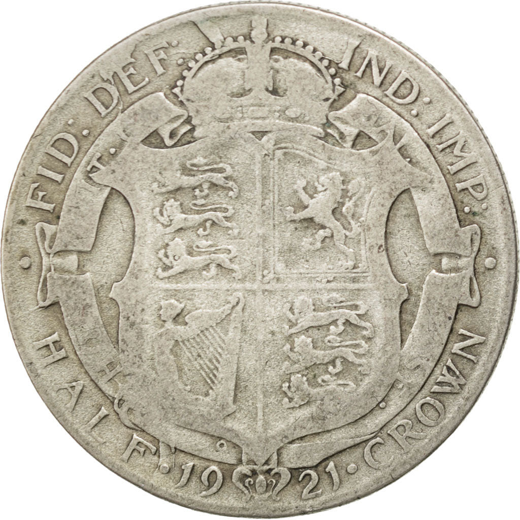 Coin, Great Britain, George V, 1/2 Crown, 1921, VF(20-25), Silver, KM:818.1a