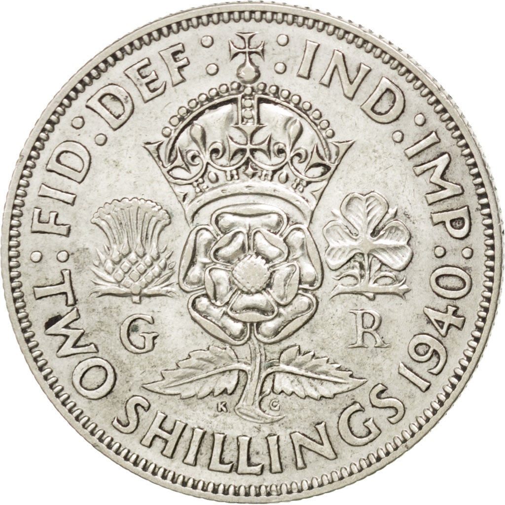 GREAT BRITAIN, Florin, Two Shillings, 1940, KM #855, EF(40-45), Silver, 28.3,...