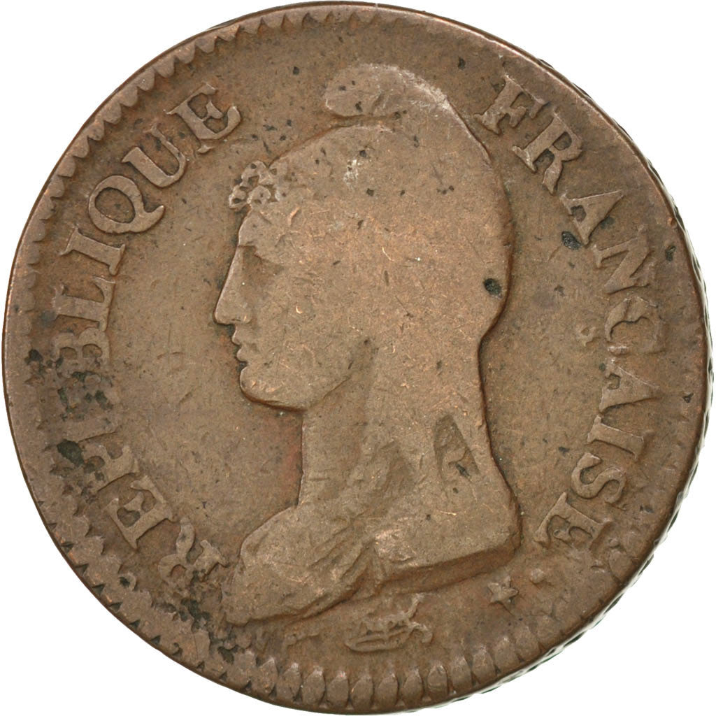 Moneta, Francia, Dupré, Decime, 1798, Lyon, B+, Bronzo, KM:644.5, Gadoury:187