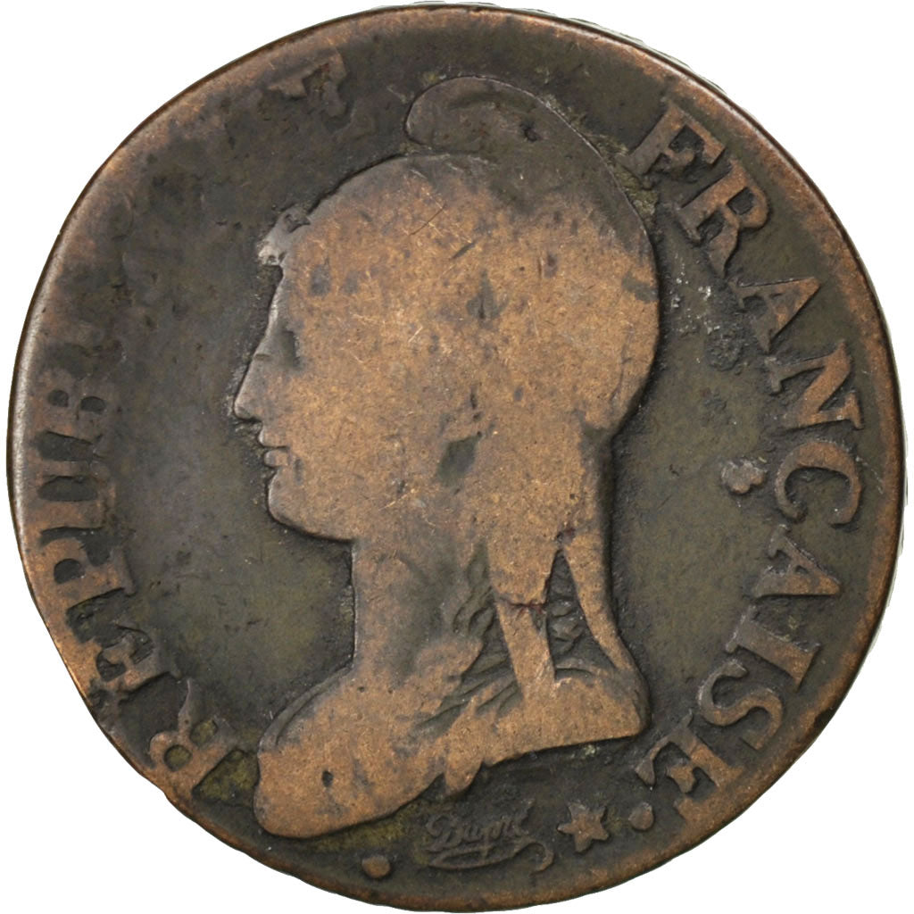 FRANCE, Dupré, 5 Centimes, 1799, Paris, KM #640.1, F(12-15), Bronze, 28, Gadoury