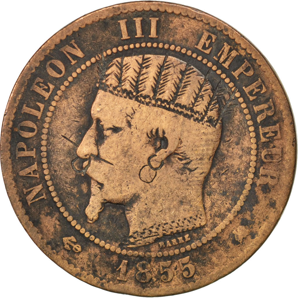 FRANCE, Napoléon III, 10 Centimes, 1855, Bordeaux, KM #771.5, VG(8-10), Bronze,