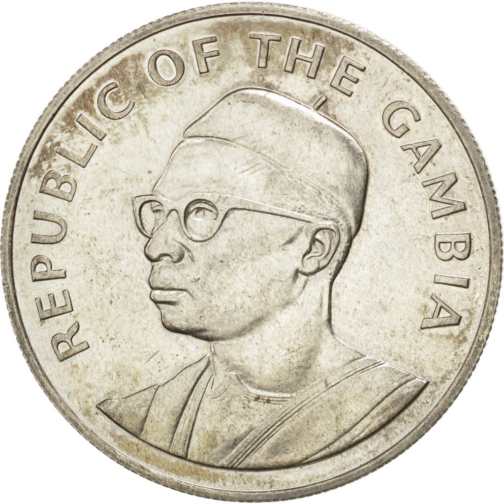 GAMBIA, THE, 10 Dalasis, 1975, KM #16, AU(55-58), Silver, 38.6, 28.80