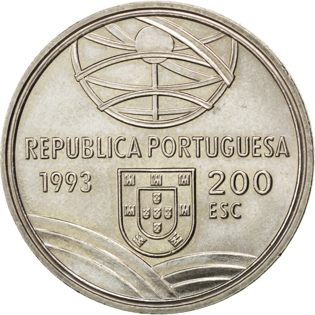 PORTUGAL, 200 Escudos, 1993, KM #666a, AU(55-58), Silver, 36, 21.50