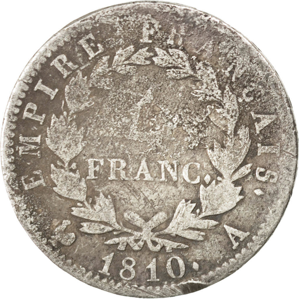 FRANCE, Napoléon I, Franc, 1810, Paris, KM #692.1, F(12-15), Silver, Gadoury #..