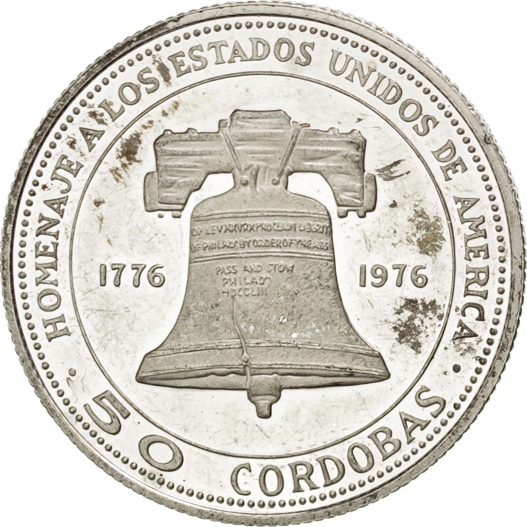 NICARAGUA, 50 Cordobas, 1975, KM #33, MS(60-62), Silver, 12.71