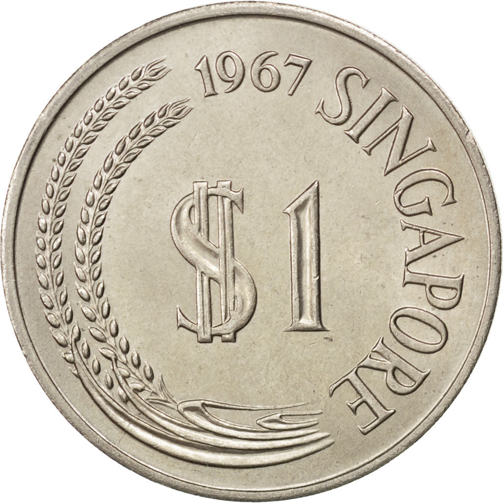 SINGAPORE, Dollar, 1967, Singapore Mint, KM #6, MS(60-62), Copper-Nickel,...