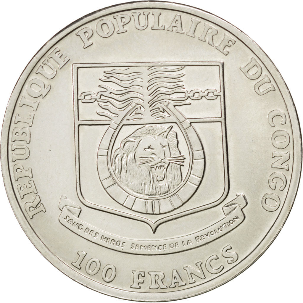 CONGO REPUBLIC, 100 Francs, 1991, KM #10, MS(60-62), Nickel Plated Steel, 12.67
