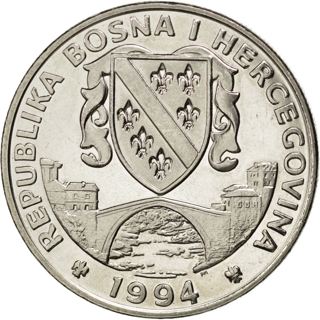 BOSNIA-HERZEGOVINA, 500 Dinara, 1994, KM #24, MS(60-62), Copper-Nickel, 28.36