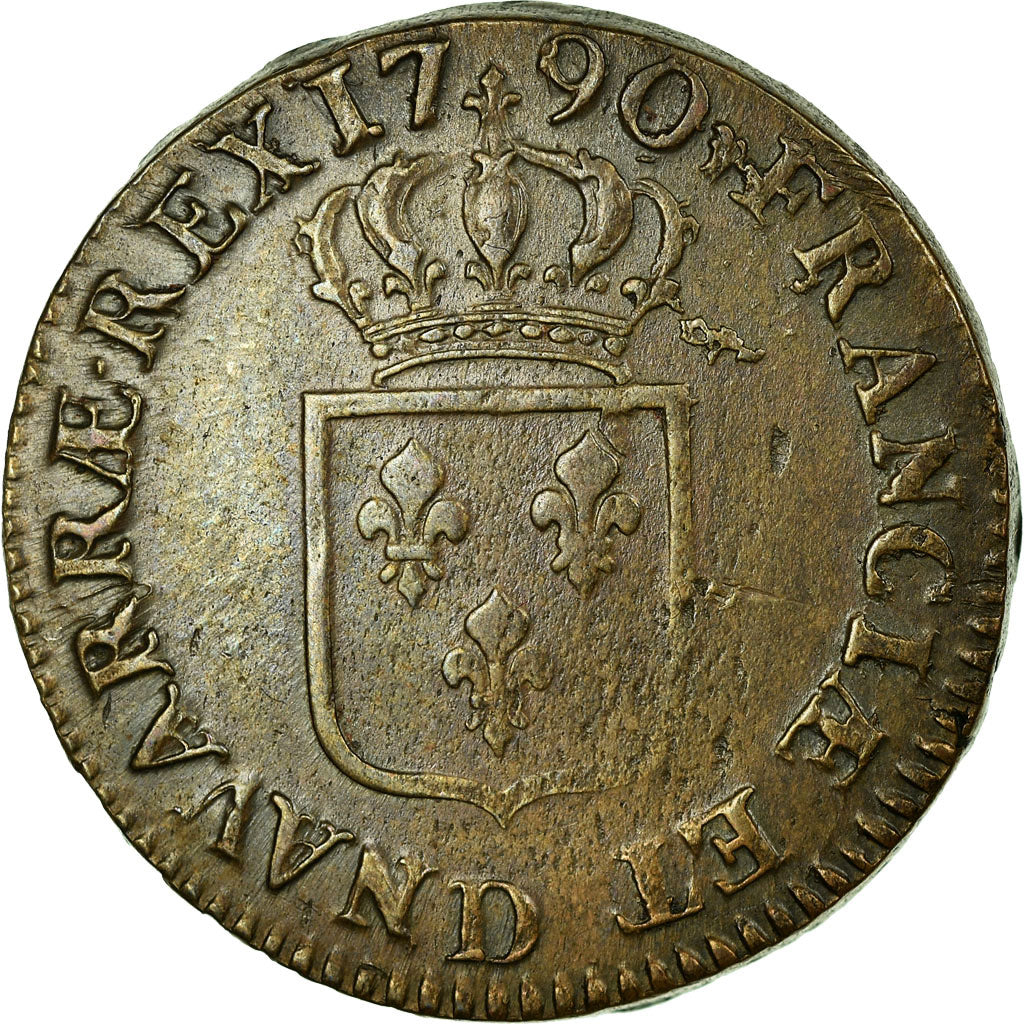 Münze, Frankreich, Louis XVI, Sol ou sou, Sol, 1790, Lyon, SS, Kupfer
