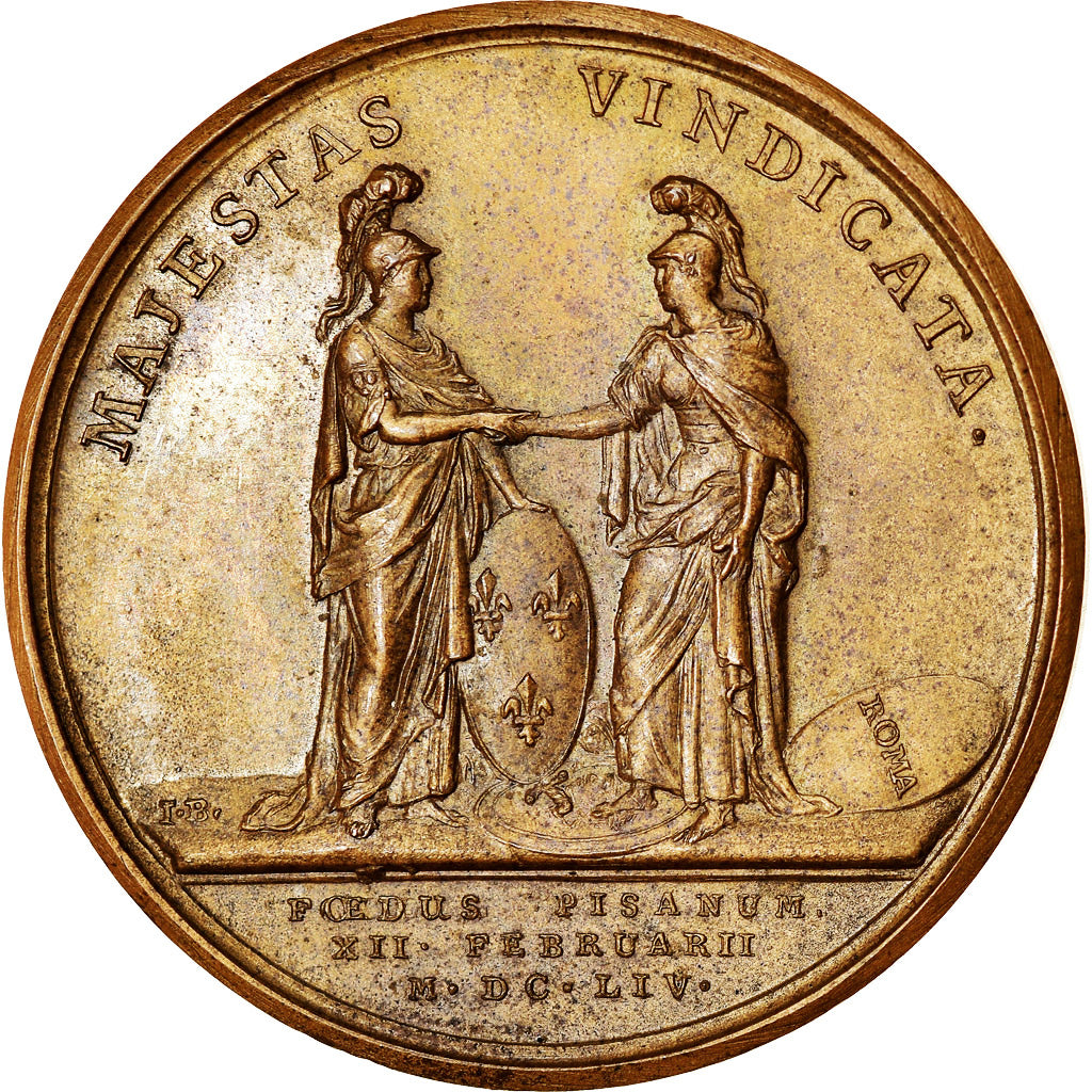 Francia, medalla, Louis XIV, Pise, History, 1654, Mauger, Restrike, EBC, Bronce