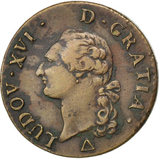 Moneda, Francia, Louis XVI, Sol ou sou, Sol, 1791, Orléans, MBC, Cobre