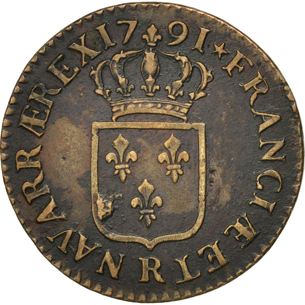 Moneta, Francja, Louis XVI, Sol ou sou, Sol, 1791, Orléans, EF(40-45), Miedź