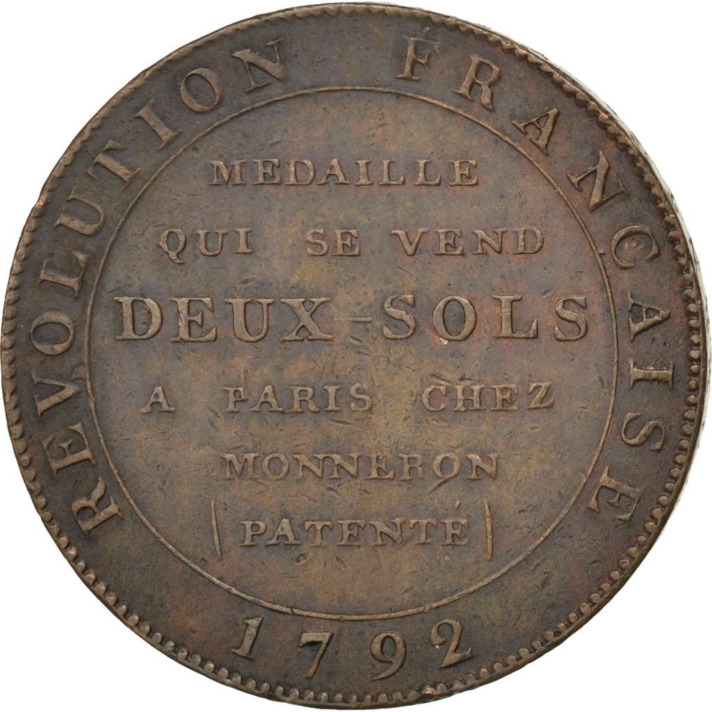 FRANCE, 2 Sols, 1792, KM #Tn25, EF(40-45), Bronze, Brandon #222, 15.90
