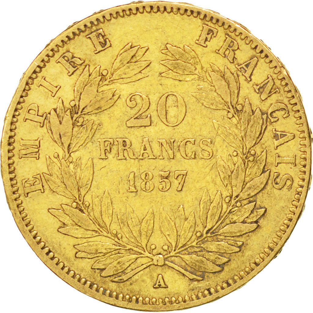 FRANCE, Napoléon III, 20 Francs, 1857, Paris, KM #781.1, EF(40-45), Gold, Gadour