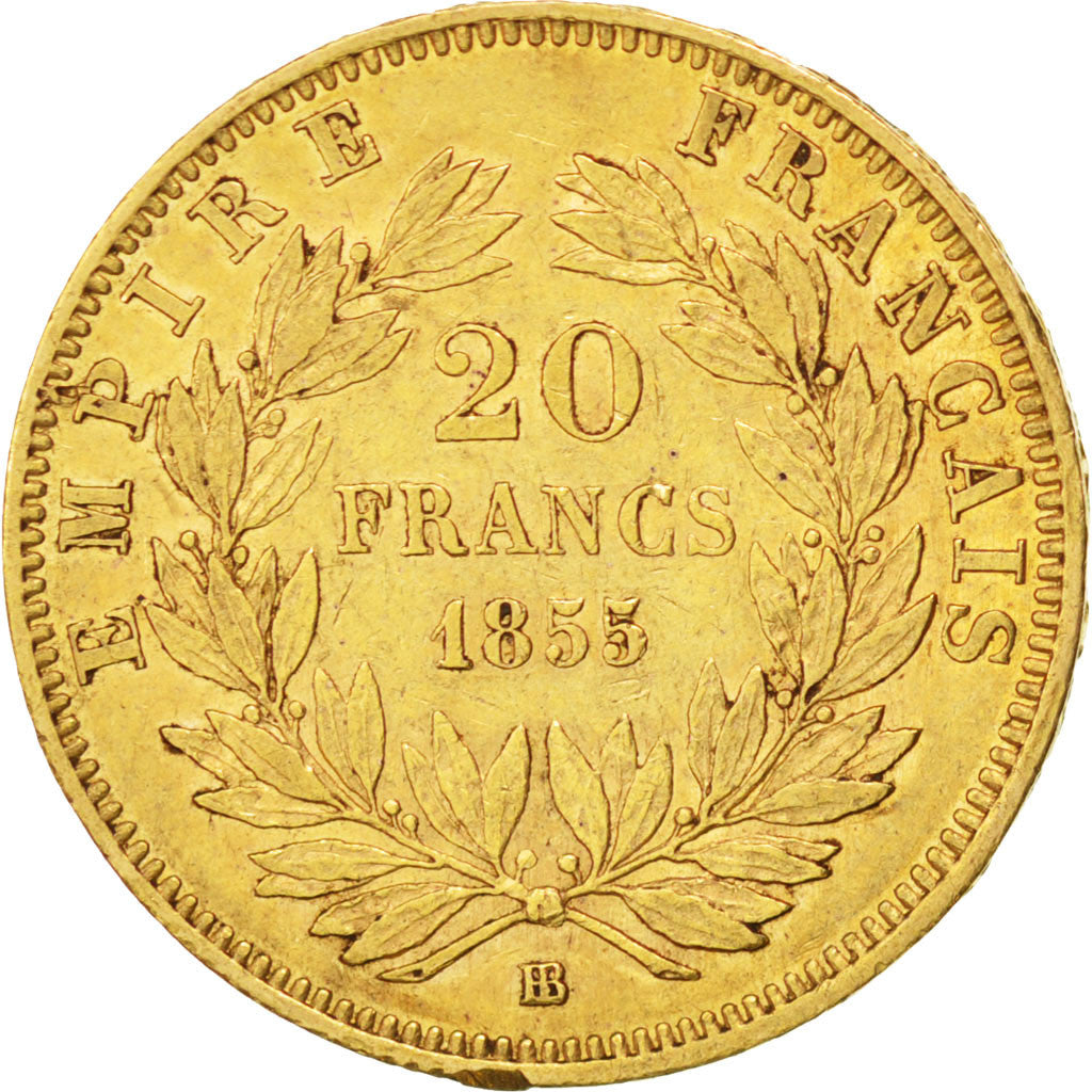 Francia, Napoleon III, Napoléon III, 20 Francs, 1855, Strasbourg, BB, Oro, K...