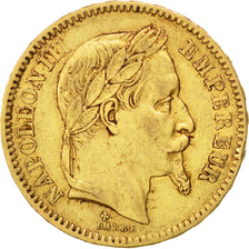 FRANCE, Napoléon III, 20 Francs, 1863, Strasbourg, KM #801.2, EF(40-45), Gold, G