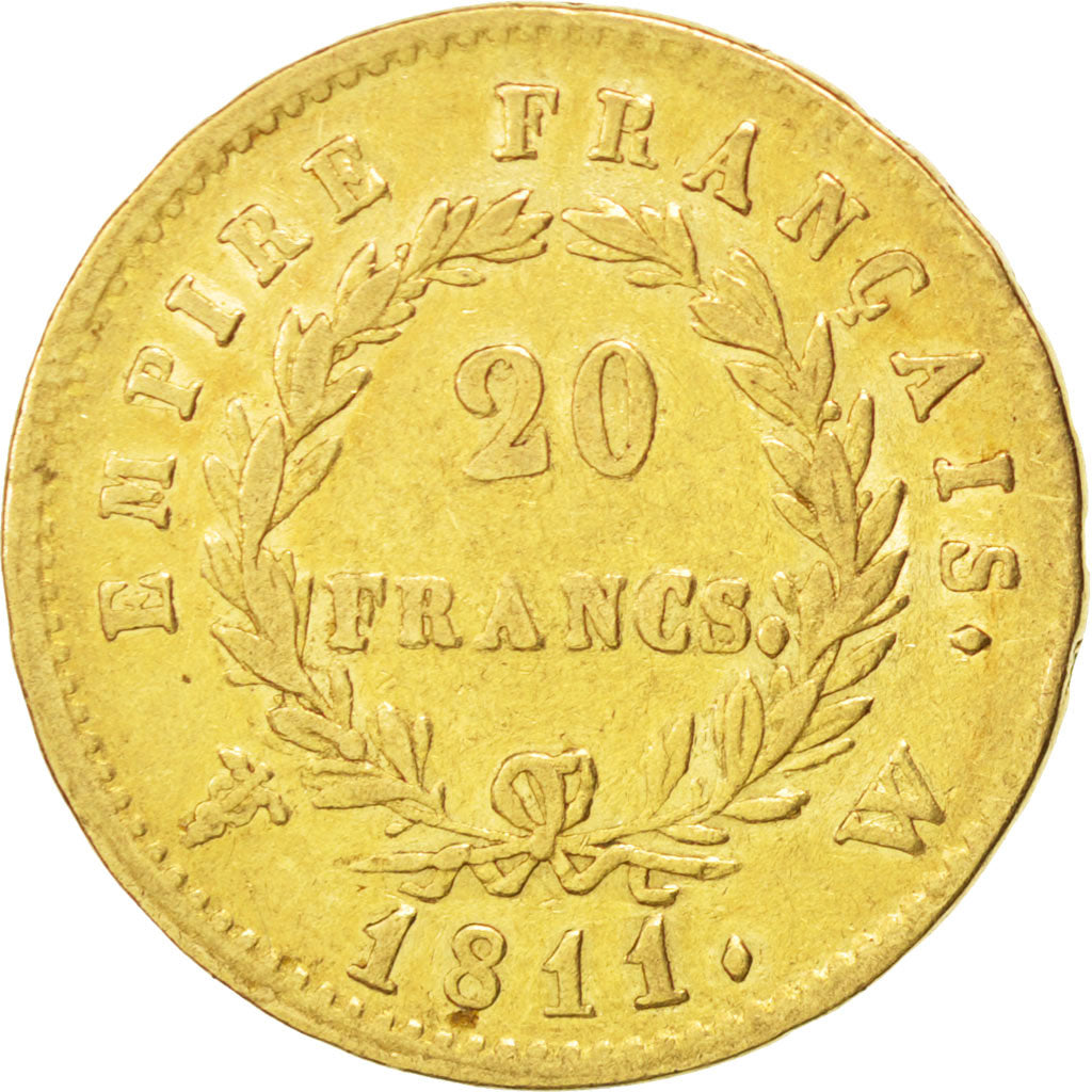FRANCE, Napoléon I, 20 Francs, 1811, Lille, KM #695.10, EF(40-45), Gold, Gadoury