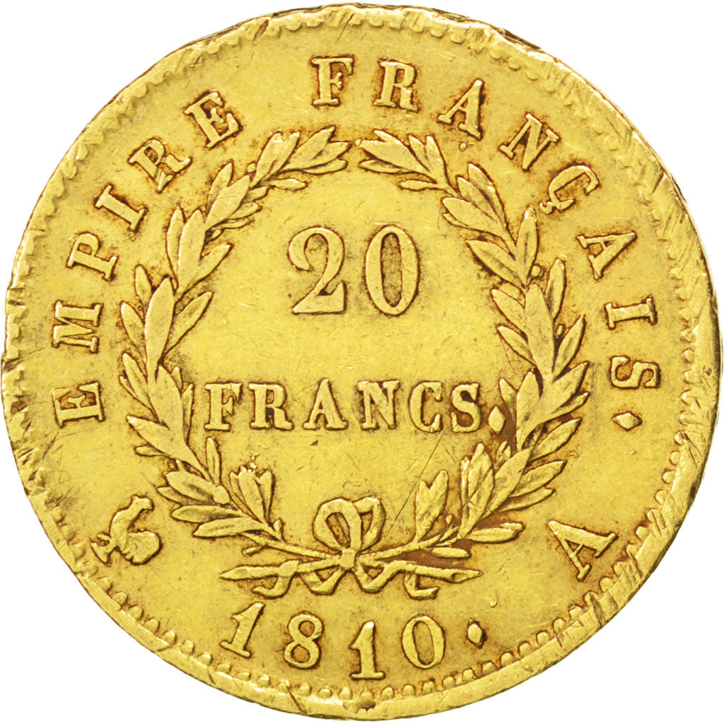 FRANCE, Napoléon I, 20 Francs, 1810, Paris, KM #695.1, EF(40-45), Gold, Gadoury 