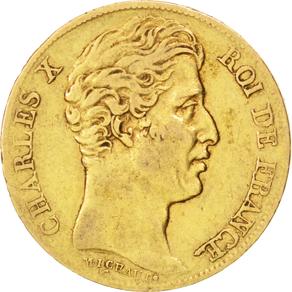 FRANCE, Charles X, 20 Francs, 1827, Paris, KM #726.1, VF(30-35), Gold, Gadoury..