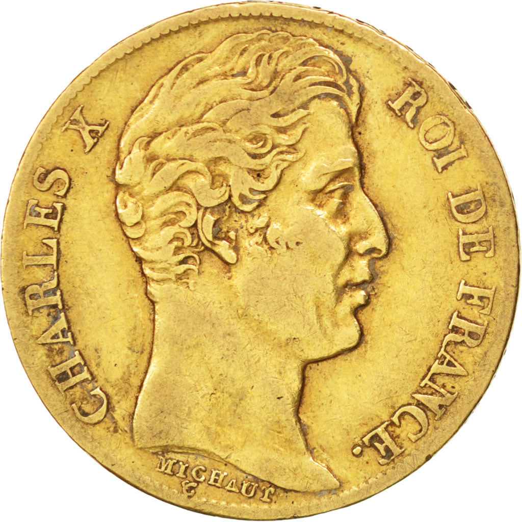 FRANCE, Charles X, 20 Francs, 1828, Paris, KM #726.1, VF(30-35), Gold, Gadoury..