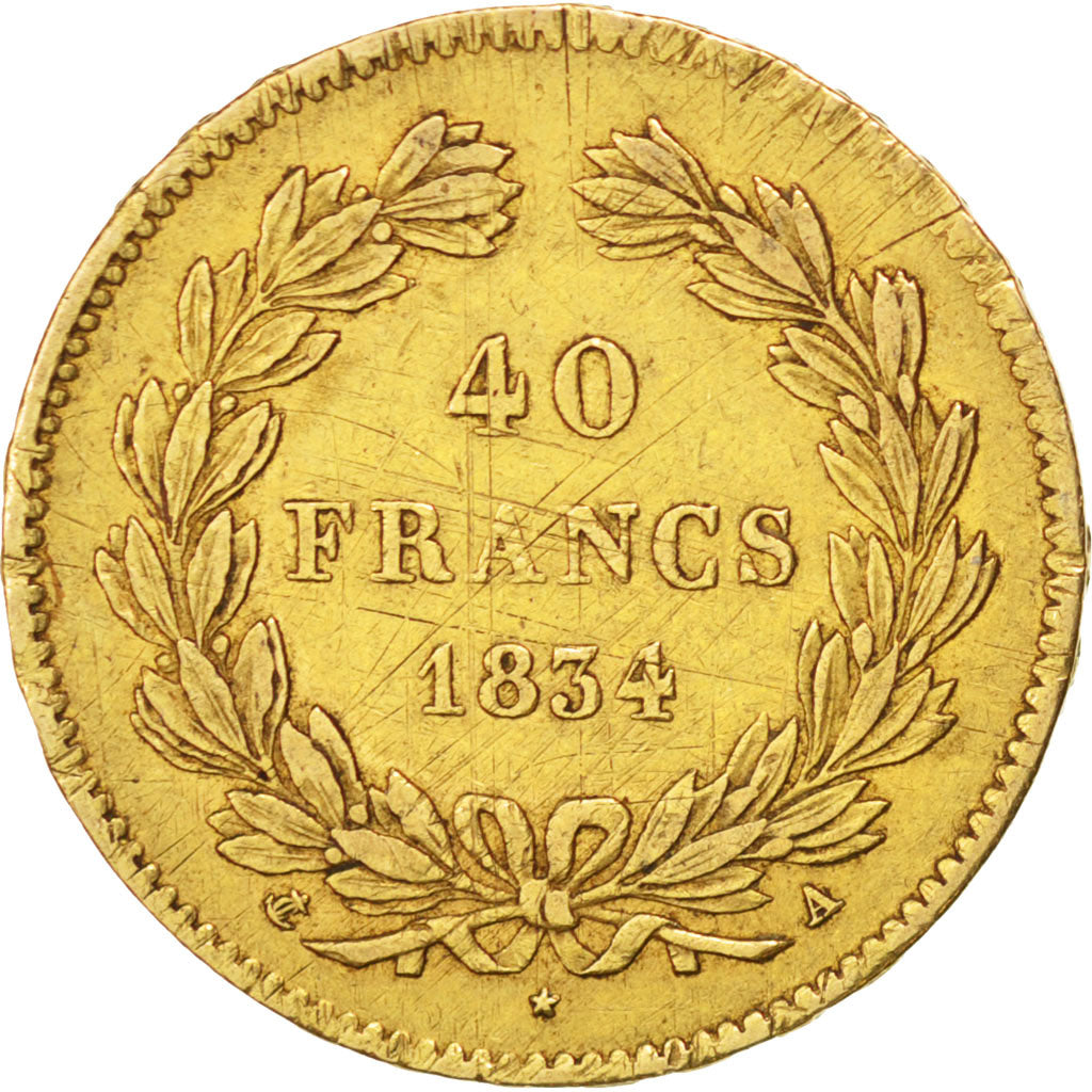 FRANCE, Louis-Philippe, 40 Francs, 1834, Paris, KM #747.1, EF(40-45), Gold,...