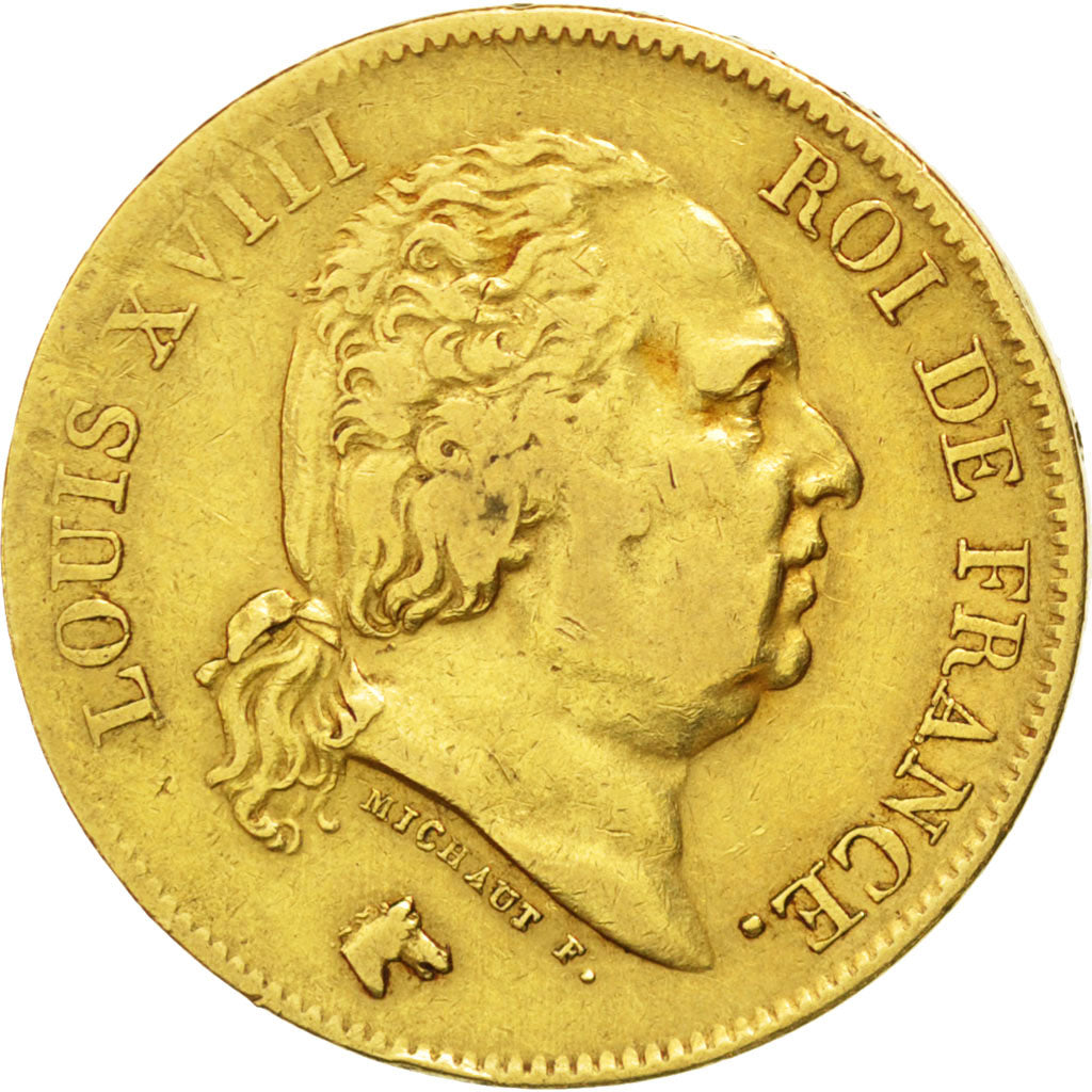 FRANCE, Louis XVIII, 40 Francs, 1818, Lille, KM #713.6, EF(40-45), Gold,...