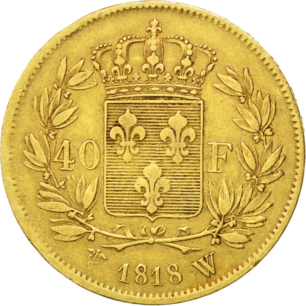 FRANCE, Louis XVIII, 40 Francs, 1818, Lille, KM #713.6, EF(40-45), Gold,...