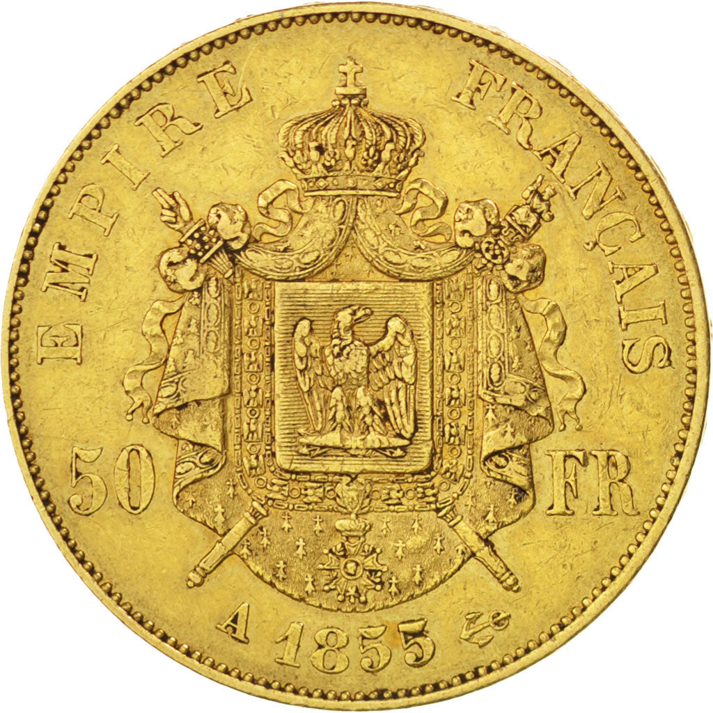 FRANCE, Napoléon III, 50 Francs, 1855, Paris, KM #785.1, EF(40-45), Gold, Gadour