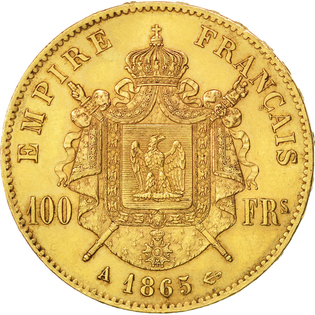 FRANCE, Napoléon III, 100 Francs, 1865, Paris, KM #802.1, AU(55-58), Gold, G...