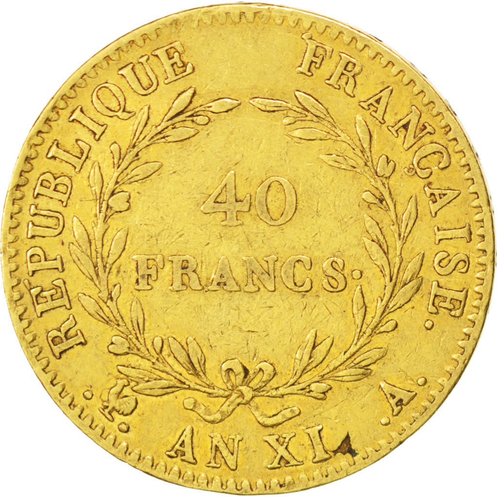 Francia, Napoléon I, 40 Francs, 1803, Paris, BB, Oro, KM:652, Gadoury:1080