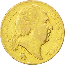 FRANCE, Louis XVIII, 20 Francs, 1818, Paris, KM #712.1, EF(40-45), Gold,...