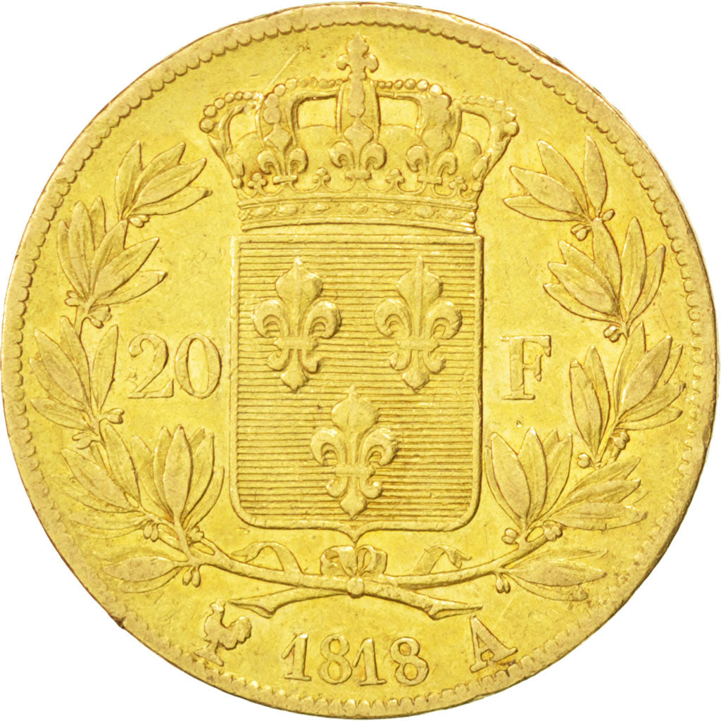 FRANCE, Louis XVIII, 20 Francs, 1818, Paris, KM #712.1, EF(40-45), Gold,...