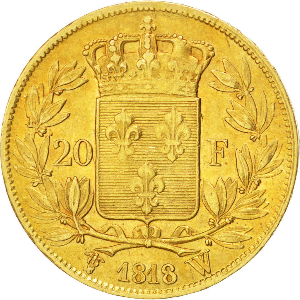 FRANCE, Louis XVIII, 20 Francs, 1818, Lille, KM #712.9, AU(50-53), Gold,...
