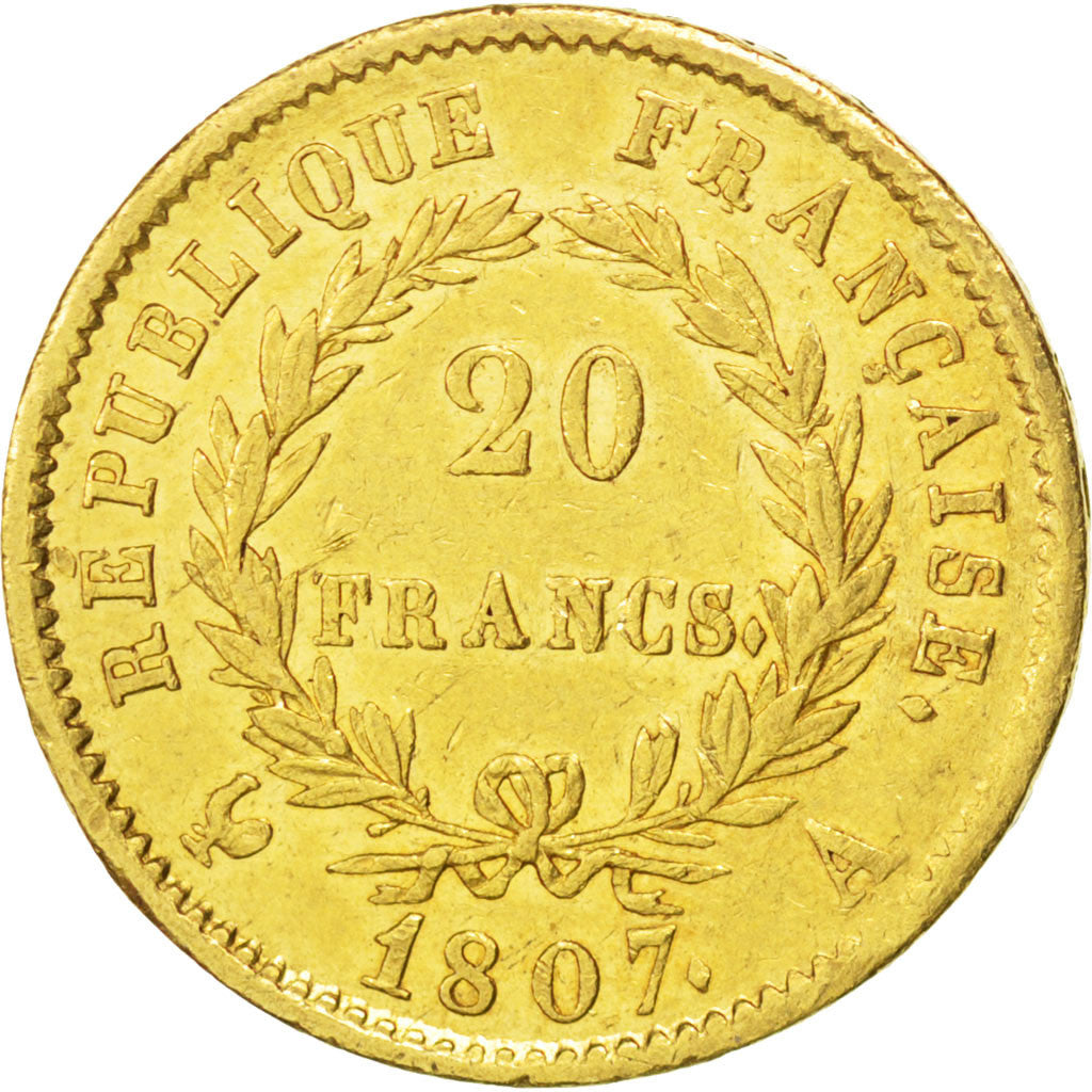 Francia, Napoléon I, 20 Francs, 1807, Paris, BB, Oro, KM:A687.1, Gadoury:1023a