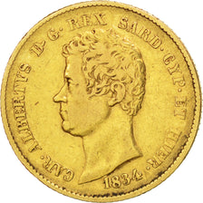 ITALIAN STATES, 20 Lire, 1834, Torino, KM #131.1, EF(40-45), Gold, 21, 6.39