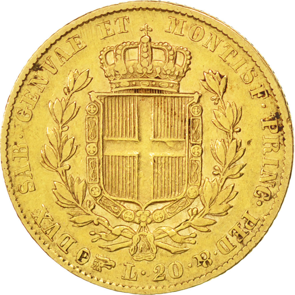 ITALIAN STATES, 20 Lire, 1834, Torino, KM #131.1, EF(40-45), Gold, 21, 6.39