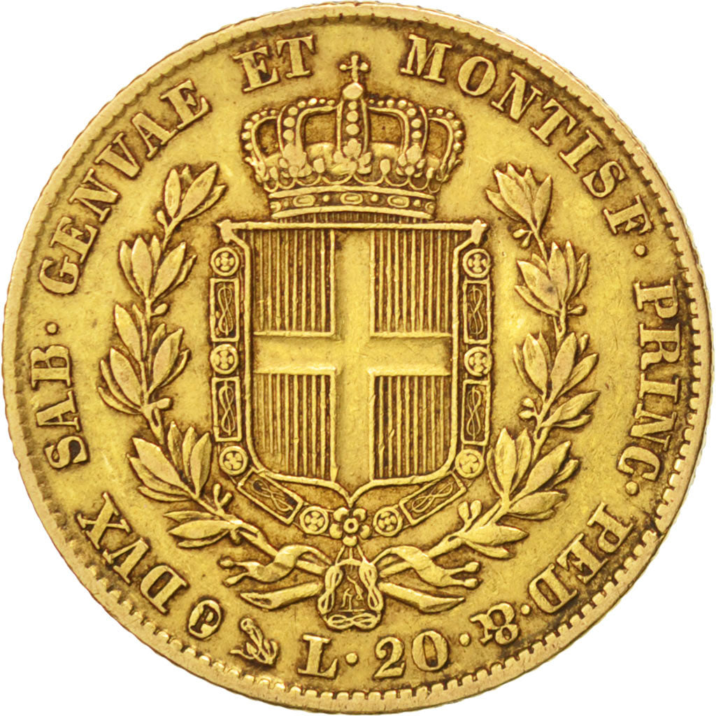 Italie, Sardaigne, Charles Albert, 20 Lire 1849 Gênes, KM 131.2