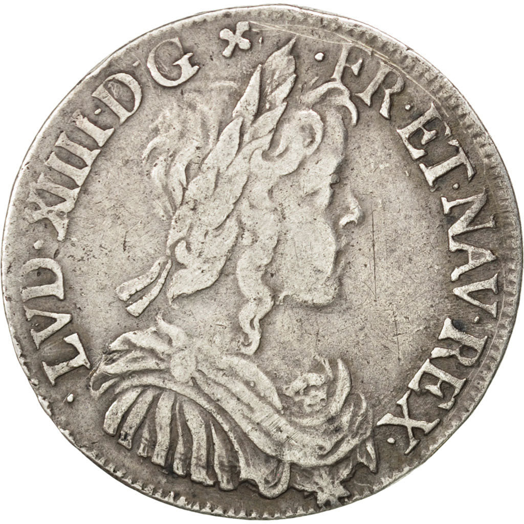 FRANCE, 1/2 Écu à la mèche longue, 1/2 ECU, 1651, Montpellier, KM #164.14, VF(3.