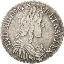 FRANCE, 1/2 Écu à la mèche longue, 1/2 ECU, 1651, Montpellier, KM #164.14, VF(3.