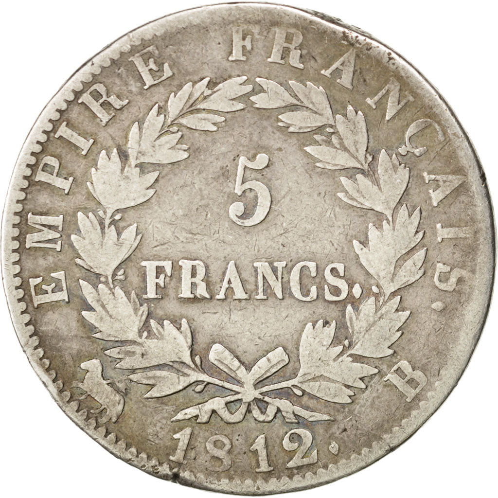 FRANCE, Napoléon I, 5 Francs, 1812, Rouen, KM #694.2, VF(20-25), Silver, Gadoury