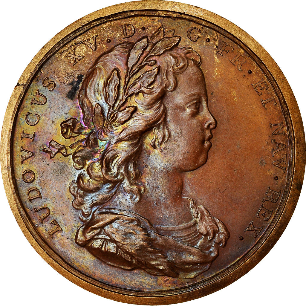 France, Medal, Louis XV, Les Progrès du Roi, History, 1718, Duvivier, Restrike