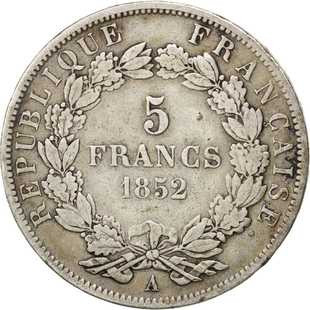 FRANCE, Napoléon III, 5 Francs, 1852, Paris, KM #773.1, VF(20-25), Silver, G...