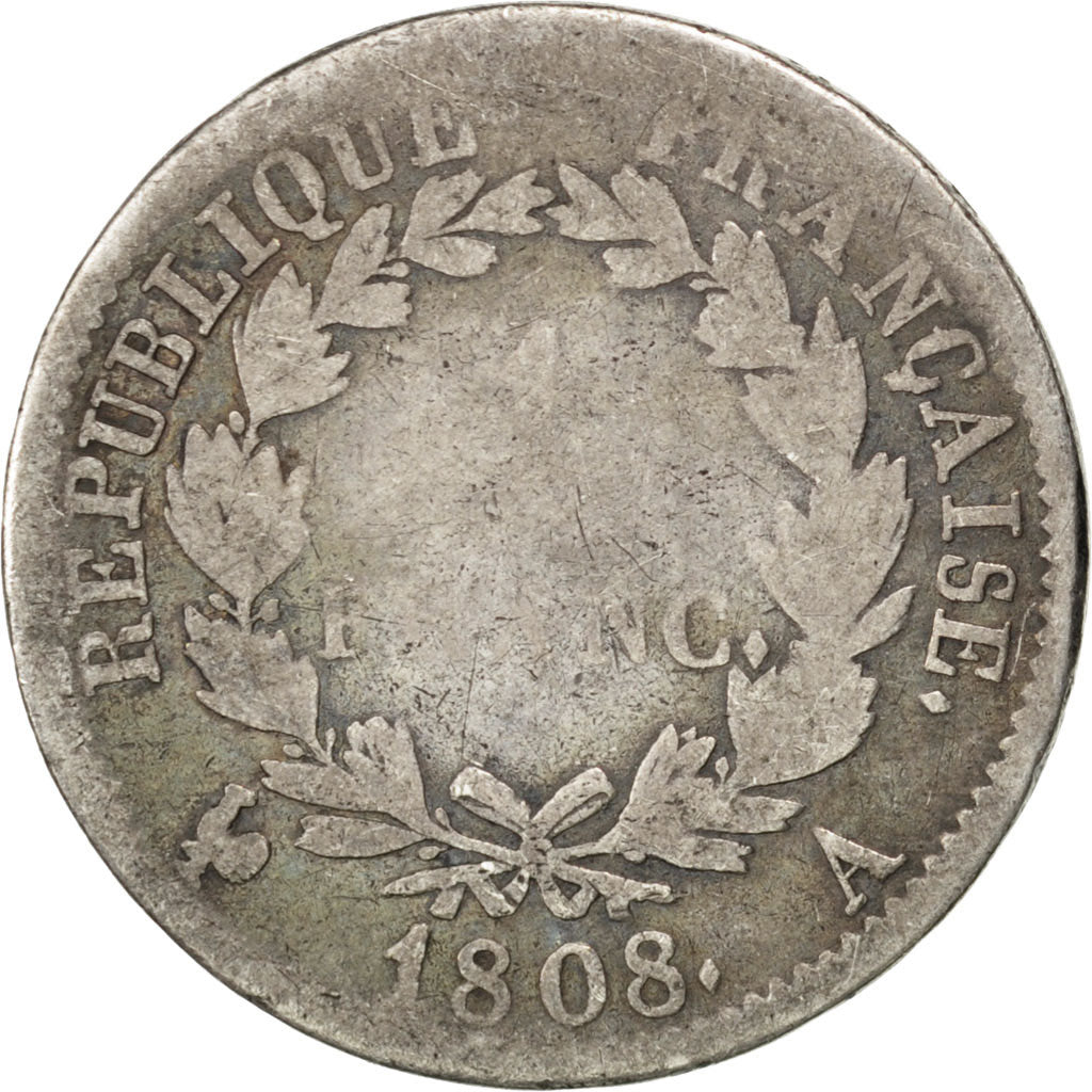 FRANCE, Napoléon I, Franc, 1808, Paris, KM #682.1, VG(8-10), Silver, Gadoury #..