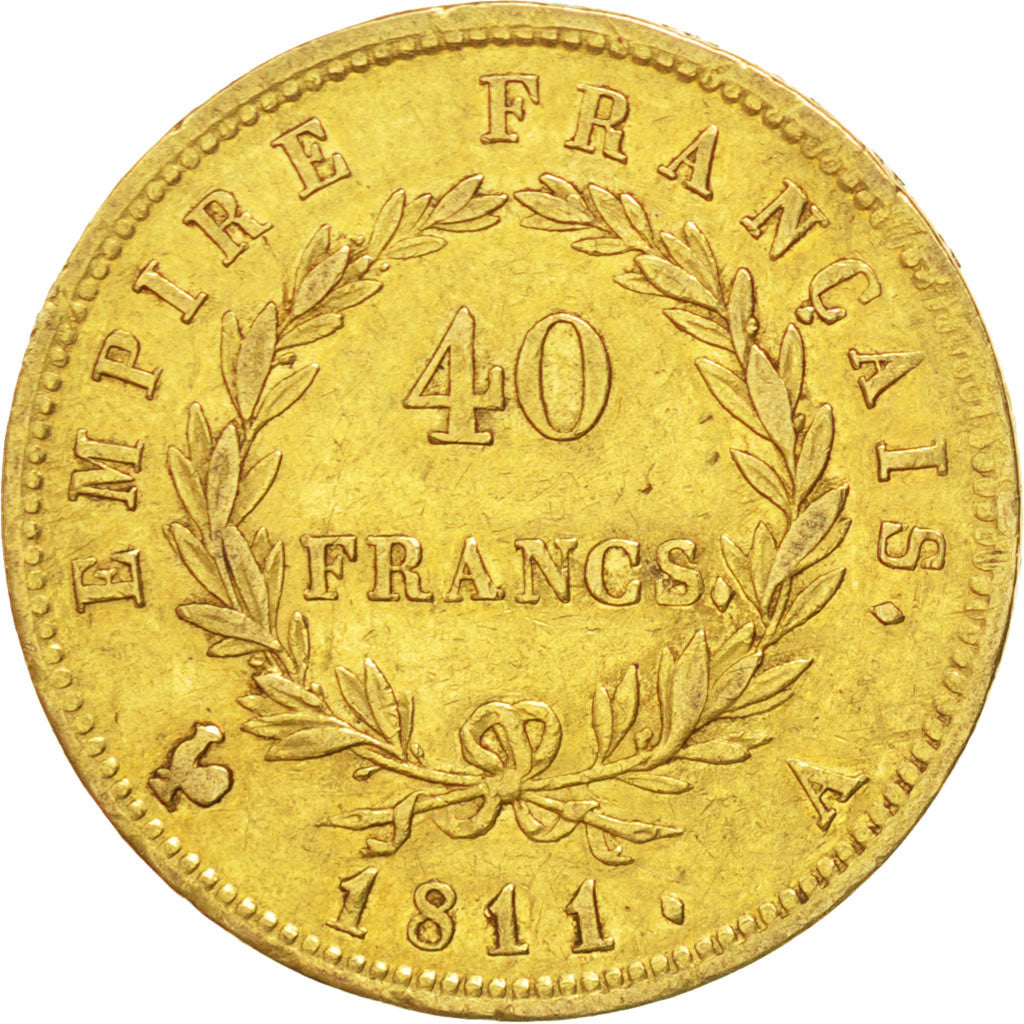 Francia, Napoléon I, 40 Francs, 1811, Paris, MB+, Oro, KM:696.1, Gadoury:1084